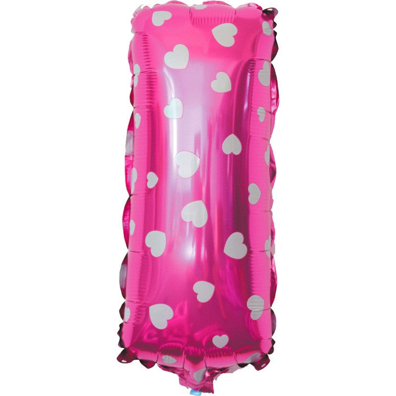 Balon Folie Metalizata Litera I, Klevo, 40 cm, Cu Imprimeu Inimioare, Umflati cu Heliu sau Aer, Ambalaj Individual, Pai inclus, Roz