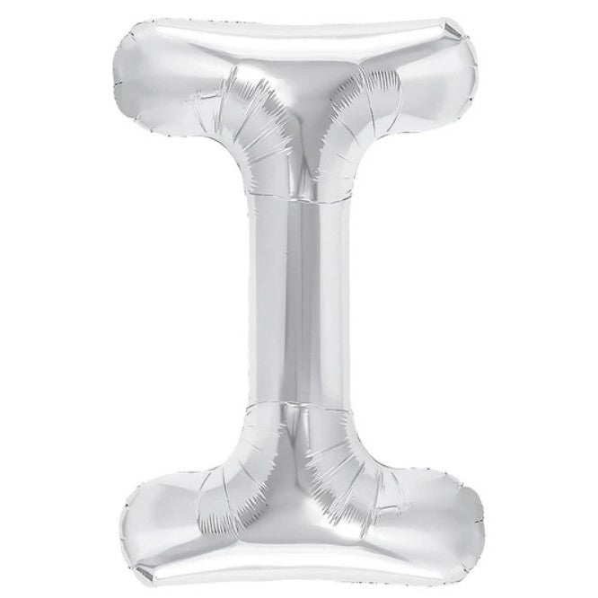 Balon Folie Metalizata Litera I, Klevo, 40 cm, Umflati cu Heliu sau Aer, Ambalaj Individual, Pai inclus, Argintiu