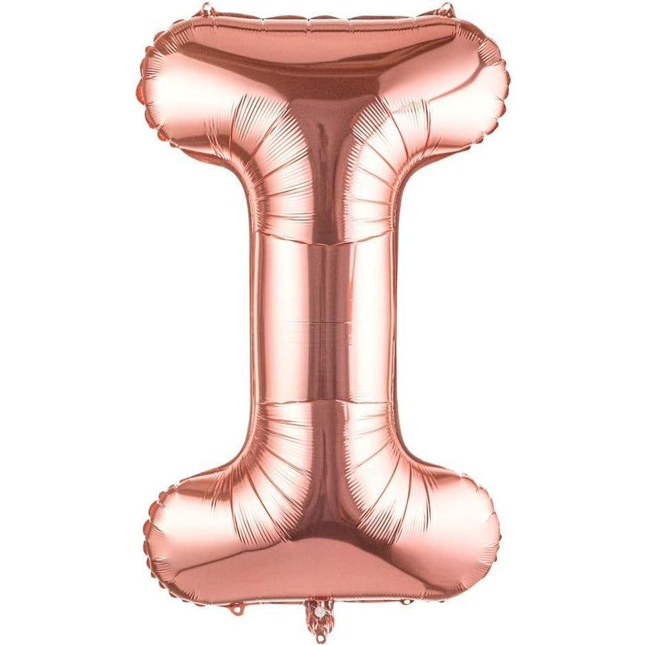 Balon Folie Metalizata Litera I, Klevo, 80 cm, Umflati cu Heliu sau Aer, Ambalaj Individual, Pai inclus, Rose Gold