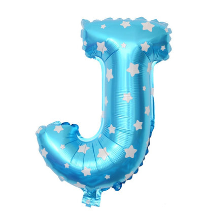 Balon Folie Metalizata Litera J, Klevo, 40 cm, Cu Imprimeu Stelute, Umflati cu Heliu sau Aer, Ambalaj Individual, Pai inclus, Albastru