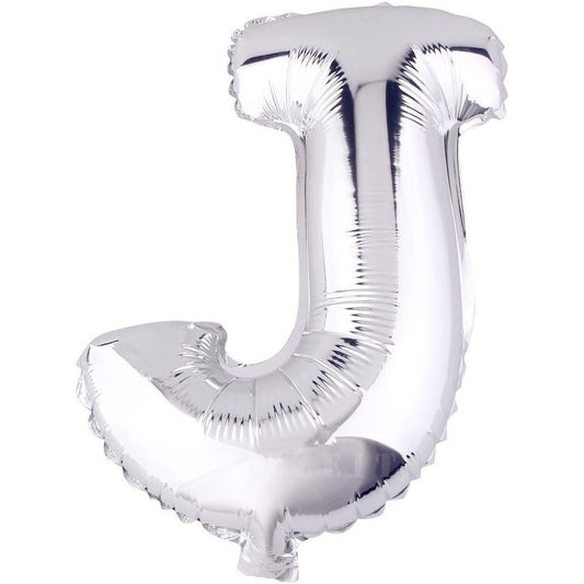 Balon Folie Metalizata Litera J, Klevo, 40 cm, Umflati cu Heliu sau Aer, Ambalaj Individual, Pai inclus, Argintiu