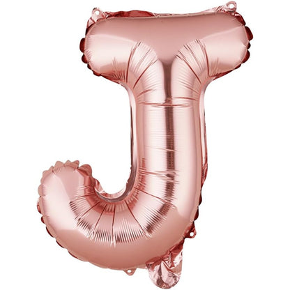 Balon Folie Metalizata Litera J, Klevo, 40 cm, Umflati cu Heliu sau Aer, Ambalaj Individual, Pai inclus, Rose Gold