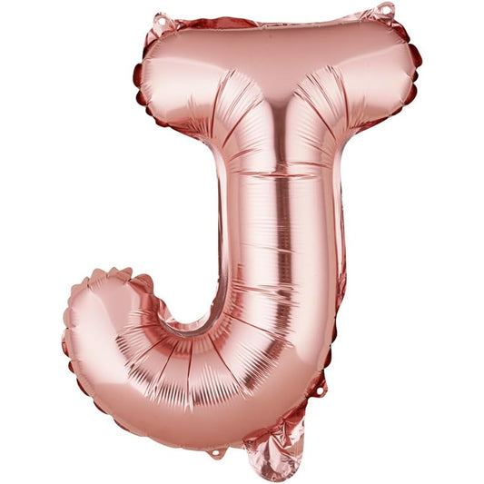 Balon Folie Metalizata Litera J, Klevo, 40 cm, Umflati cu Heliu sau Aer, Ambalaj Individual, Pai inclus, Rose Gold