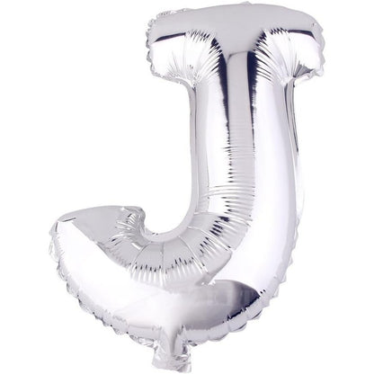 Balon Folie Metalizata Litera J, Klevo, 80 cm, Umflati cu Heliu sau Aer, Ambalaj Individual, Pai inclus, Argintiu