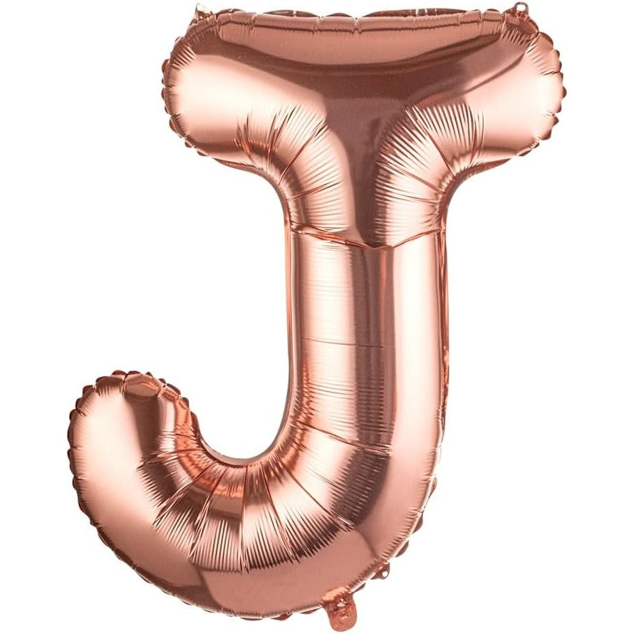 Balon Folie Metalizata Litera J, Klevo, 80 cm, Umflati cu Heliu sau Aer, Ambalaj Individual, Pai inclus, Rose Gold