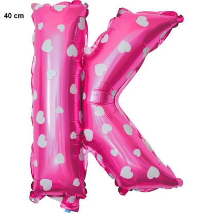 Balon Folie Metalizata Litera K, Klevo, 40 cm, Cu Imprimeu Inimioare, Umflati cu Heliu sau Aer, Ambalaj Individual, Pai inclus, Roz