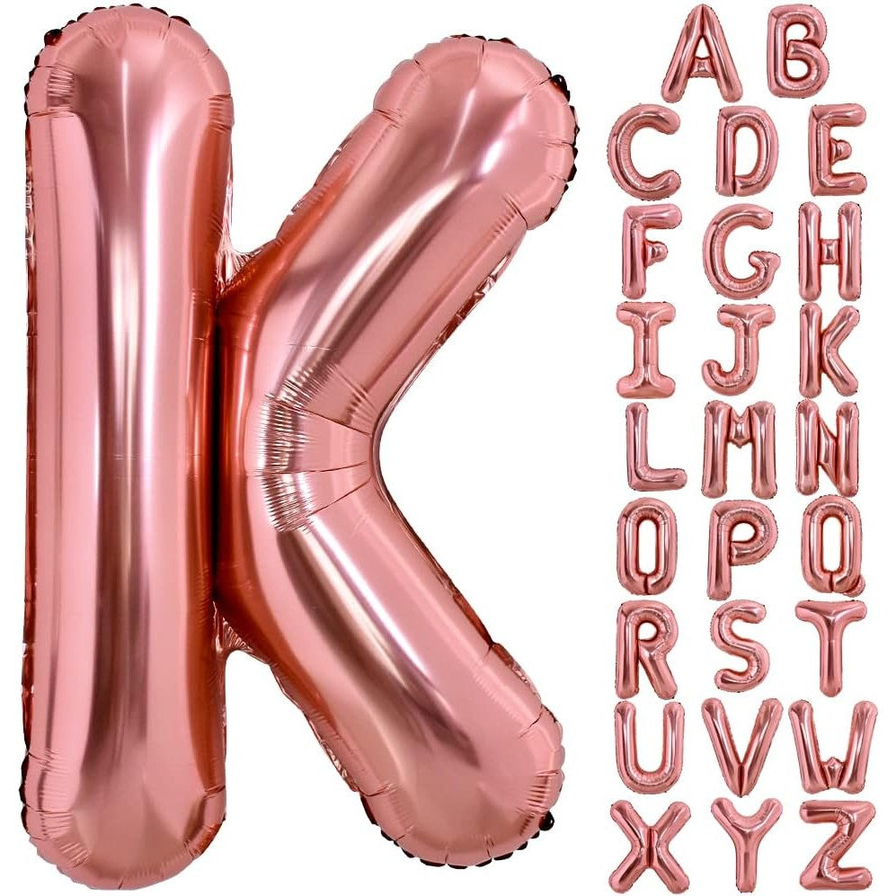 Balon Folie Metalizata Litera K, Klevo, 40 cm, Umflati cu Heliu sau Aer, Ambalaj Individual, Pai inclus, Rose Gold