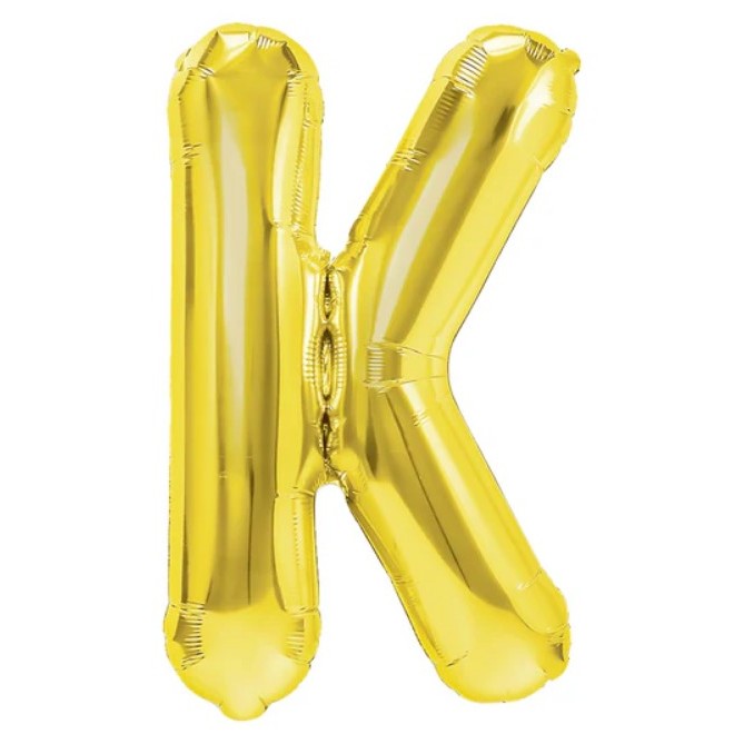Balon Folie Metalizata Litera K, Klevo, 40 cm, Umflati cu Heliu sau Aer, Ambalaj Individual, Pai inclus, Auriu