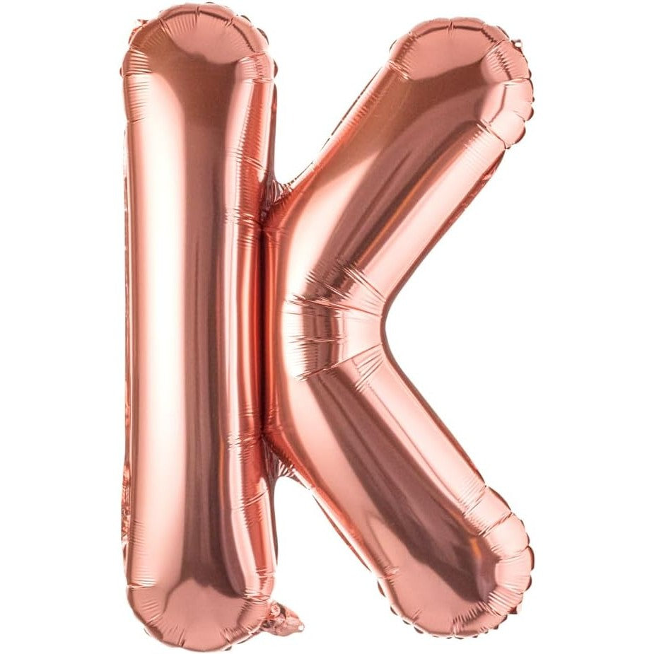 Balon Folie Metalizata Litera K, Klevo, 40 cm, Umflati cu Heliu sau Aer, Ambalaj Individual, Pai inclus, Rose Gold