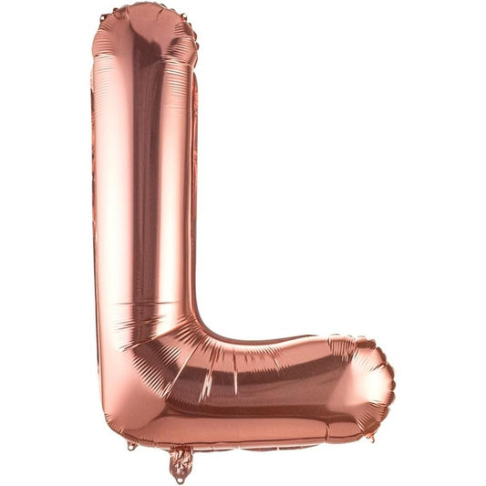 Balon Folie Metalizata Litera L, Klevo, 100 cm, Umflati cu Heliu sau Aer, Ambalaj Individual, Pai inclus, Rose Gold