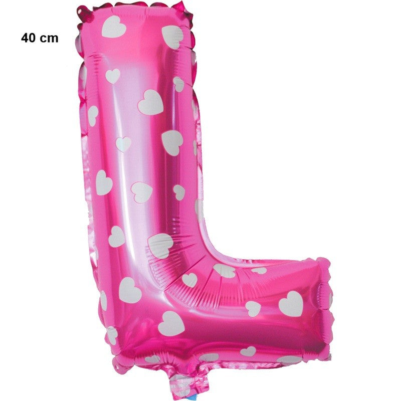 Balon Folie Metalizata Litera L, Klevo, 40 cm, Cu Imprimeu Inimioare, Umflati cu Heliu sau Aer, Ambalaj Individual, Pai inclus, Roz