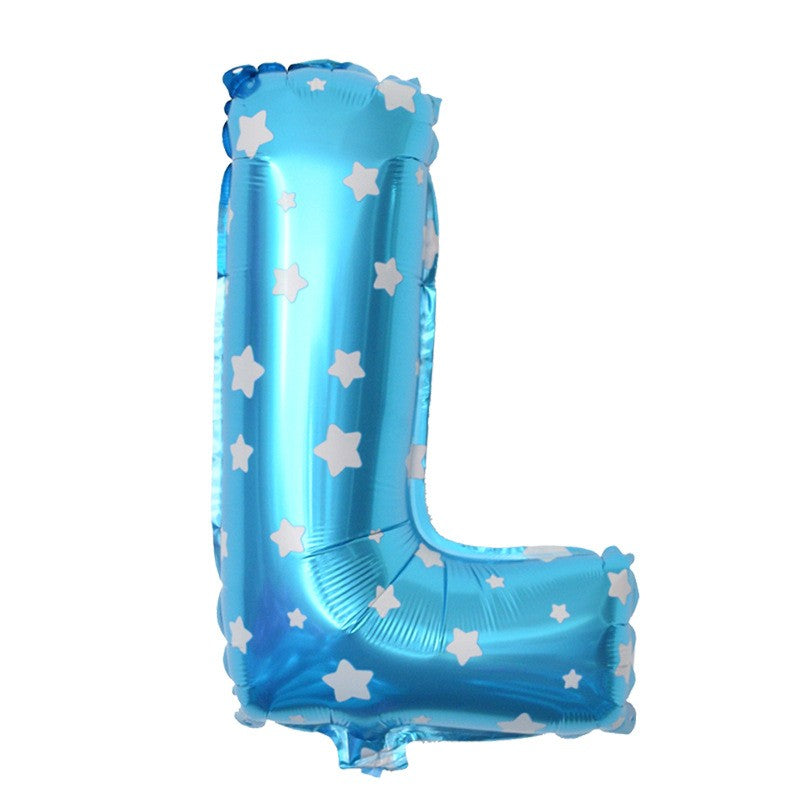 Balon Folie Metalizata Litera L, Klevo, 40 cm, Cu Imprimeu Stelute, Umflati cu Heliu sau Aer, Ambalaj Individual, Pai inclus, Albastru