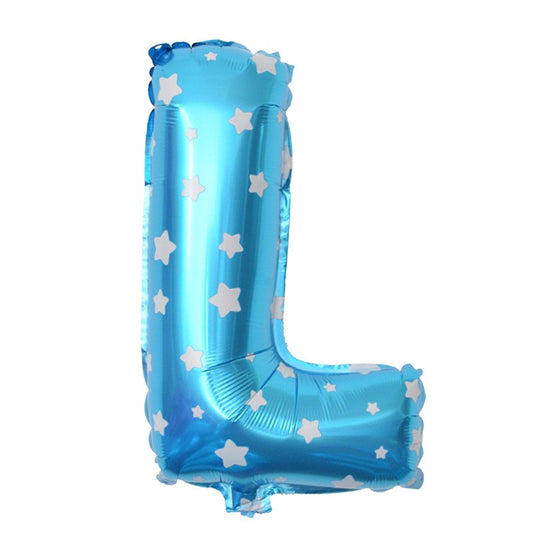 Balon Folie Metalizata Litera L, Klevo, 40 cm, Cu Imprimeu Stelute, Umflati cu Heliu sau Aer, Ambalaj Individual, Pai inclus, Albastru