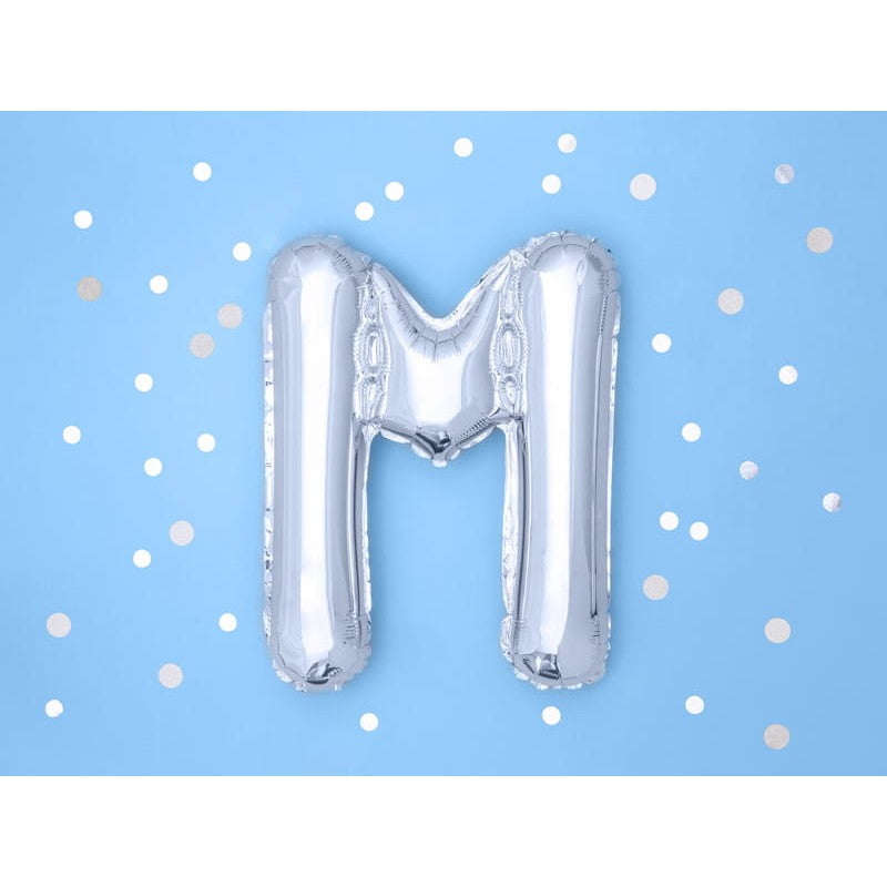 Balon Folie Metalizata Litera M, Klevo, 80 cm, Umflati cu Heliu sau Aer, Ambalaj Individual, Pai inclus, Argintiu