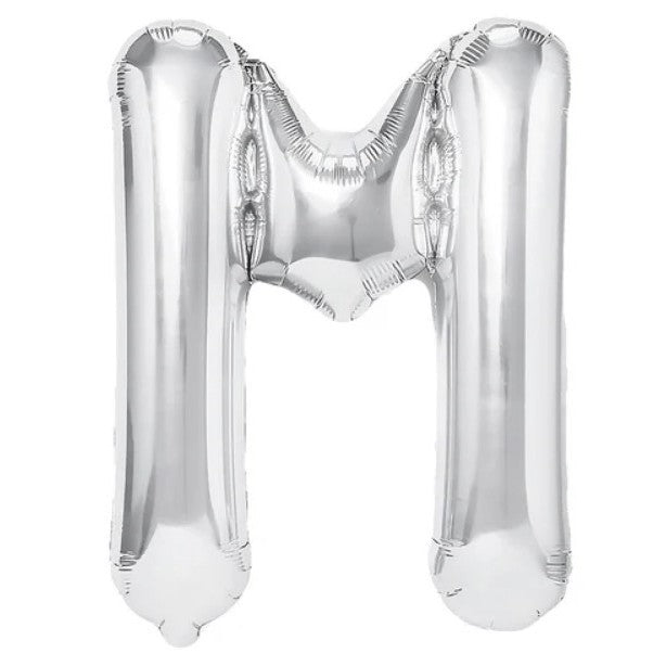 Balon Folie Metalizata Litera M, Klevo, 80 cm, Umflati cu Heliu sau Aer, Ambalaj Individual, Pai inclus, Argintiu