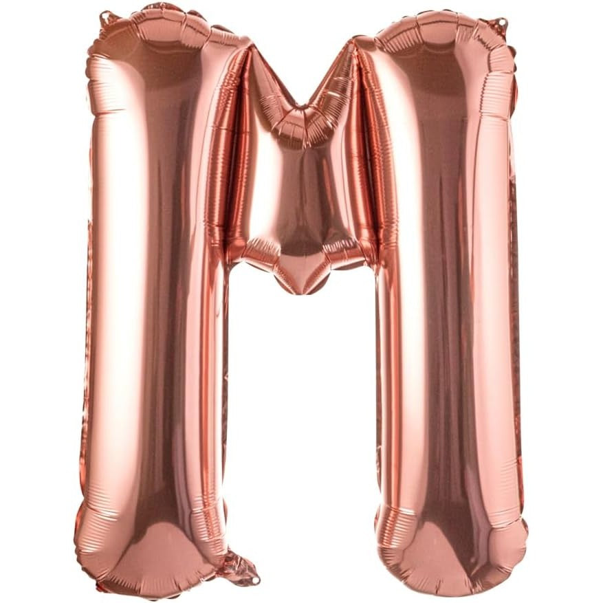 Balon Folie Metalizata Litera M, Klevo, 80 cm, Umflati cu Heliu sau Aer, Ambalaj Individual, Pai inclus, Rose Gold