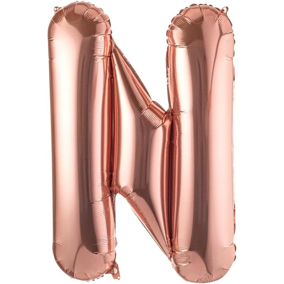 Balon Folie Metalizata Litera N, Klevo, 100 cm, Umflati cu Heliu sau Aer, Ambalaj Individual, Pai inclus, Rose Gold