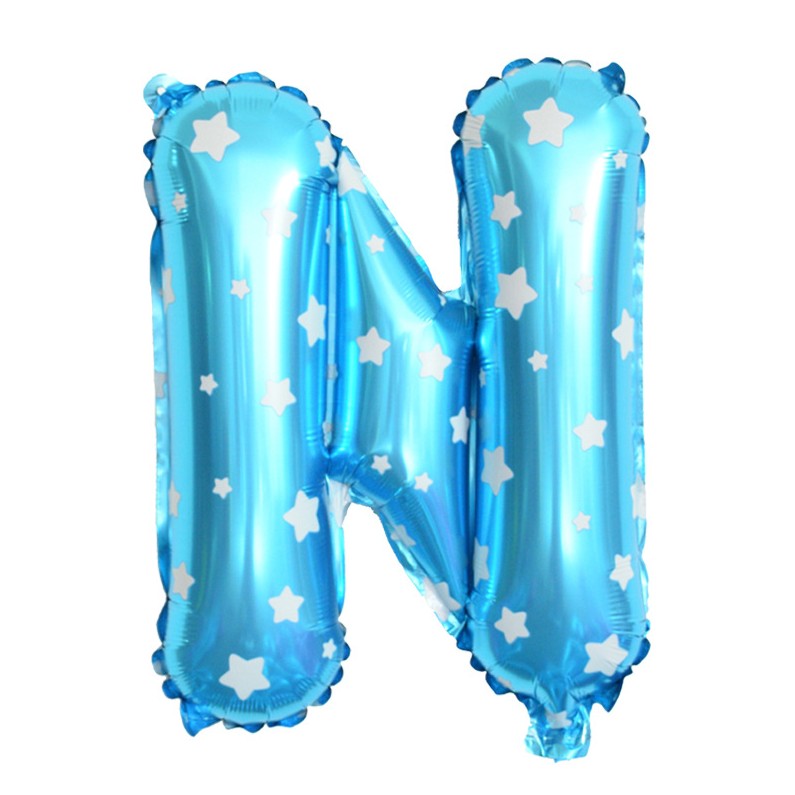 Balon Folie Metalizata Litera N, Klevo, 40 cm, Cu Imprimeu Stelute, Umflati cu Heliu sau Aer, Ambalaj Individual, Pai inclus, Albastru