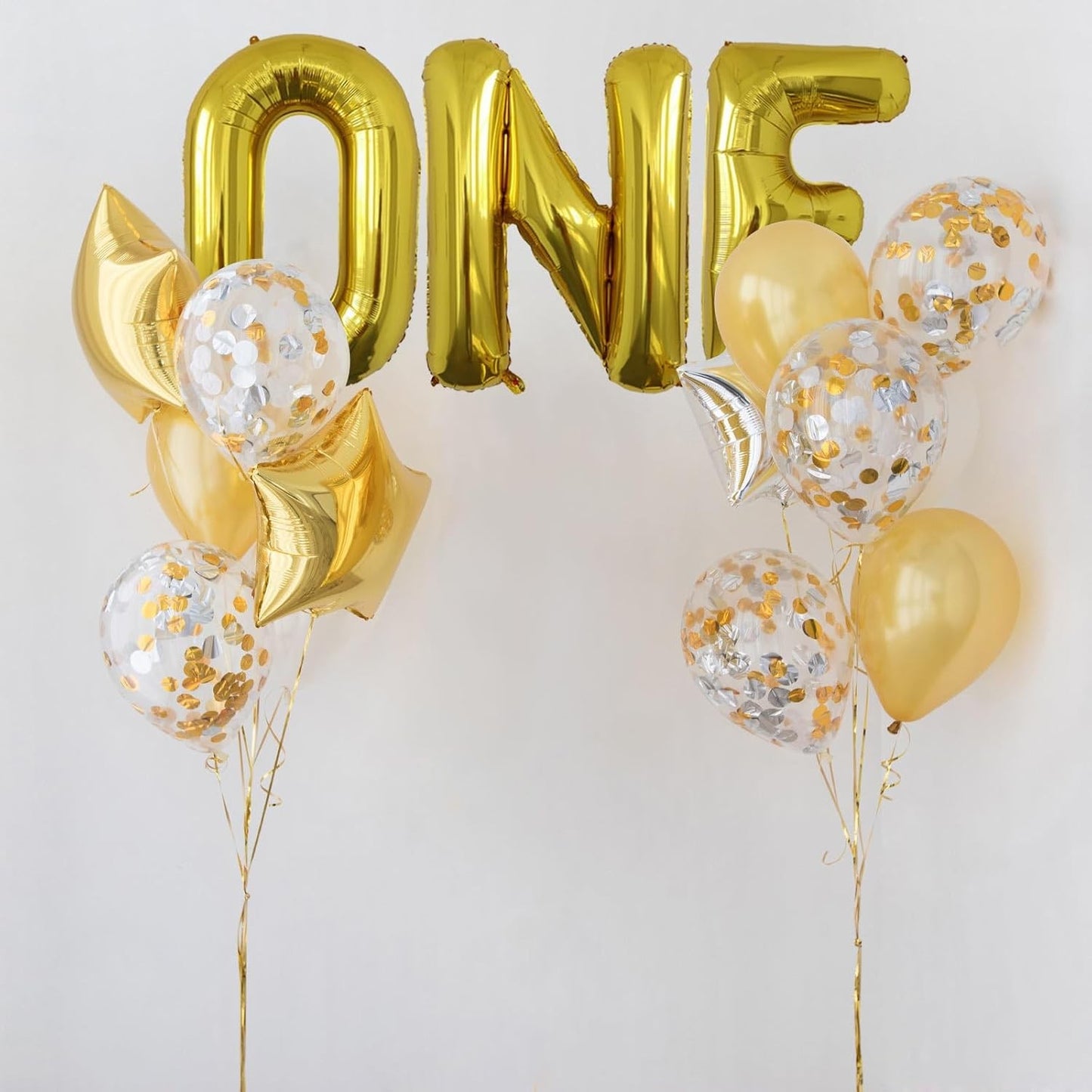 Balon Folie Metalizata Litera N, Klevo, 40 cm, Umflati cu Heliu sau Aer, Ambalaj Individual, Pai inclus, Auriu