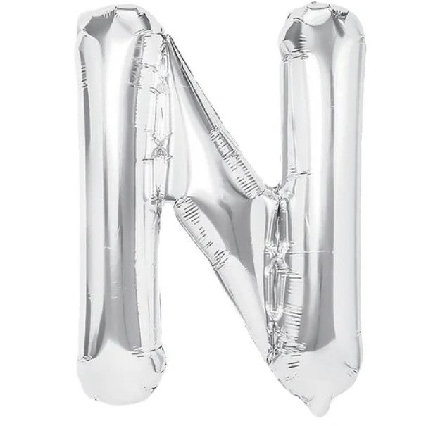 Balon Folie Metalizata Litera N, Klevo, 40 cm, Umflati cu Heliu sau Aer, Ambalaj Individual, Pai inclus, Argintiu