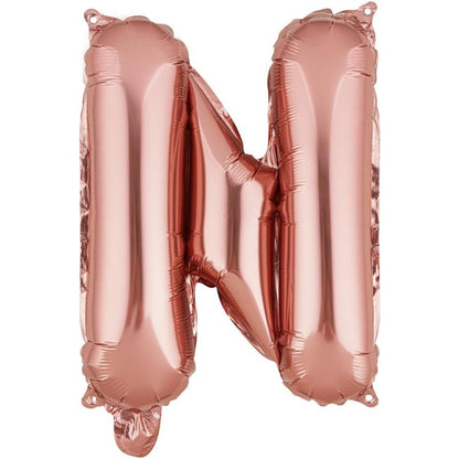 Balon Folie Metalizata Litera N, Klevo, 40 cm, Umflati cu Heliu sau Aer, Ambalaj Individual, Pai inclus, Rose Gold