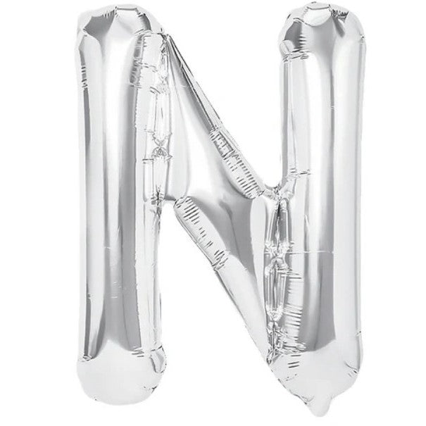 Balon Folie Metalizata Litera N, Klevo, 80 cm, Umflati cu Heliu sau Aer, Ambalaj Individual, Pai inclus, Argintiu