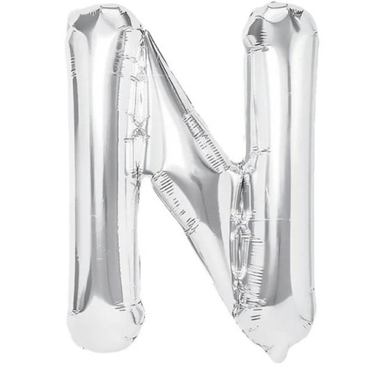 Balon Folie Metalizata Litera N, Klevo, 80 cm, Umflati cu Heliu sau Aer, Ambalaj Individual, Pai inclus, Argintiu