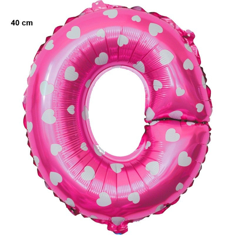 Balon Folie Metalizata Litera O, Klevo, 40 cm, Cu Imprimeu Inimioare, Umflati cu Heliu sau Aer, Ambalaj Individual, Pai inclus, Roz