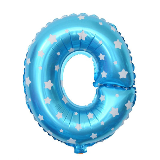 Balon Folie Metalizata Litera O, Klevo, 40 cm, Cu Imprimeu Stelute, Umflati cu Heliu sau Aer, Ambalaj Individual, Pai inclus, Albastru