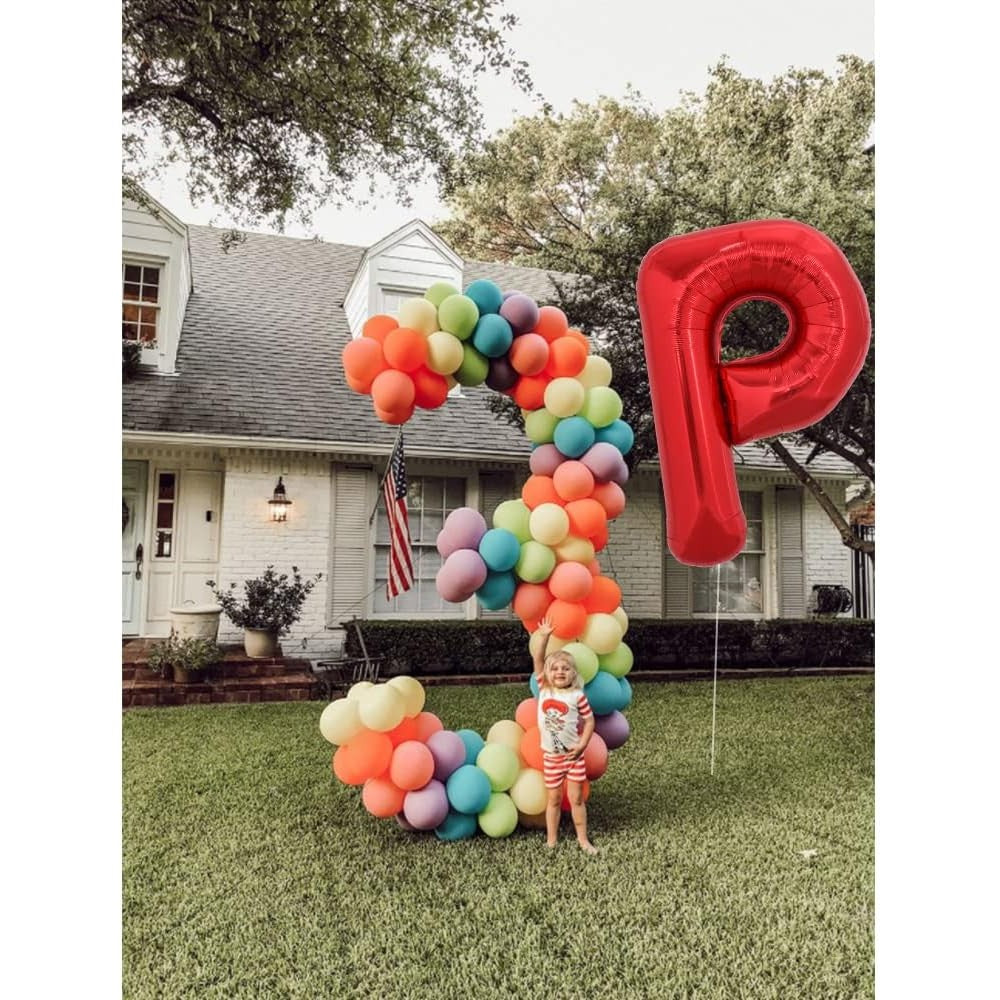 Balon Folie Metalizata Litera P, Klevo, 40 cm, Umflati cu Heliu sau Aer, Ambalaj Individual, Pai inclus, Rosu