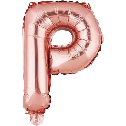 Balon Folie Metalizata Litera P, Klevo, 40 cm, Umflati cu Heliu sau Aer, Ambalaj Individual, Pai inclus, Rose Gold