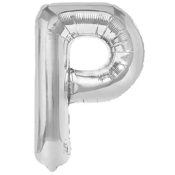 Balon Folie Metalizata Litera P, Klevo, 80 cm, Umflati cu Heliu sau Aer, Ambalaj Individual, Pai inclus, Argintiu