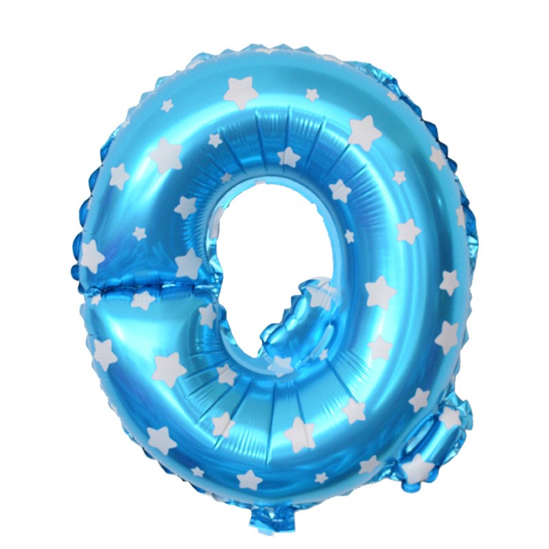 Balon Folie Metalizata Litera Q, Klevo, 40 cm, Cu Imprimeu Stelute, Umflati cu Heliu sau Aer, Ambalaj Individual, Pai inclus, Albastru