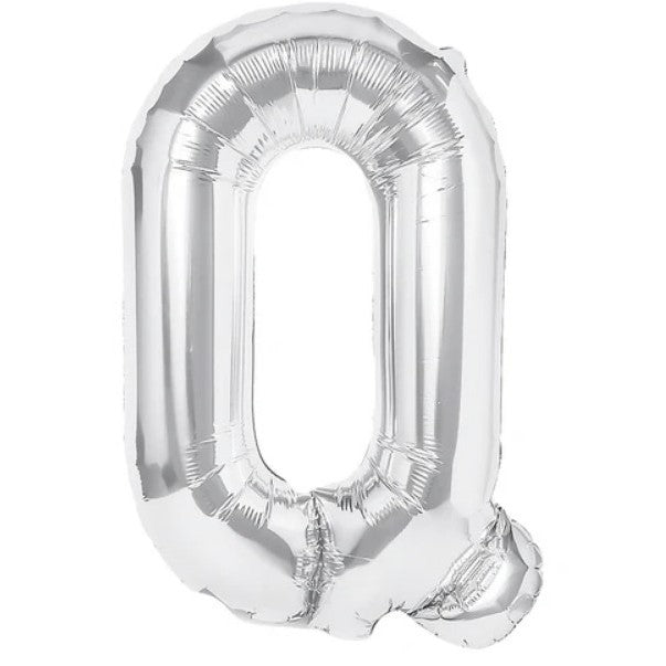 Balon Folie Metalizata Litera Q, Klevo, 40 cm, Umflati cu Heliu sau Aer, Ambalaj Individual, Pai inclus, Argintiu