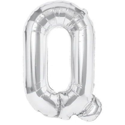Balon Folie Metalizata Litera Q, Klevo, 40 cm, Umflati cu Heliu sau Aer, Ambalaj Individual, Pai inclus, Argintiu