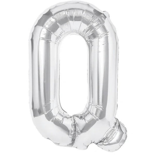 Balon Folie Metalizata Litera Q, Klevo, 40 cm, Umflati cu Heliu sau Aer, Ambalaj Individual, Pai inclus, Argintiu