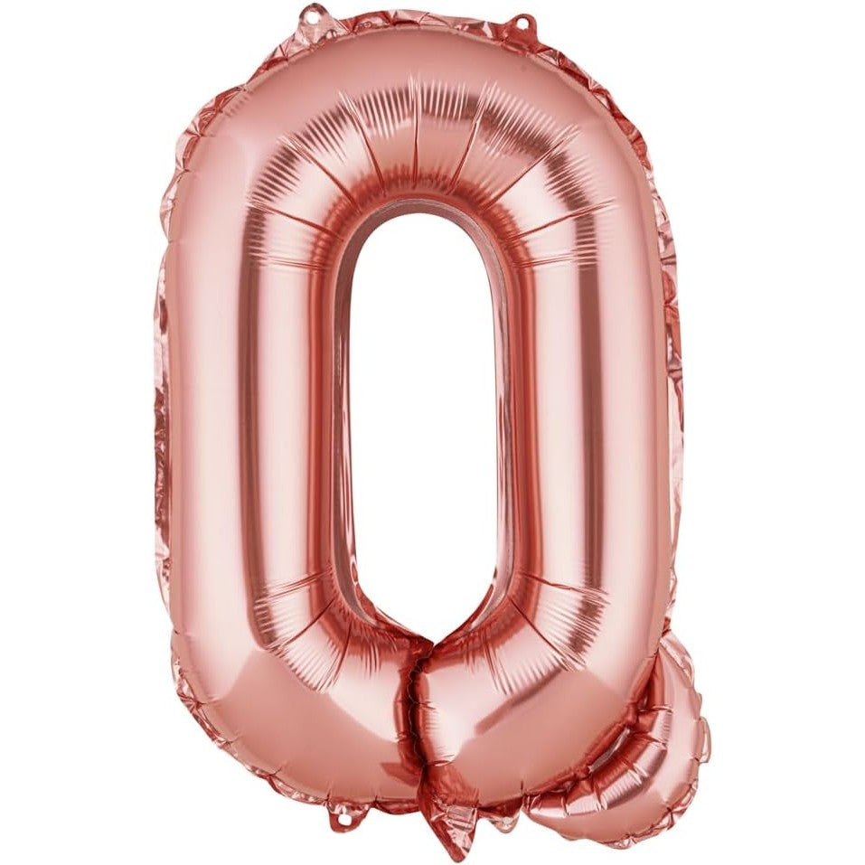 Balon Folie Metalizata Litera Q, Klevo, 40 cm, Umflati cu Heliu sau Aer, Ambalaj Individual, Pai inclus, Rose Gold