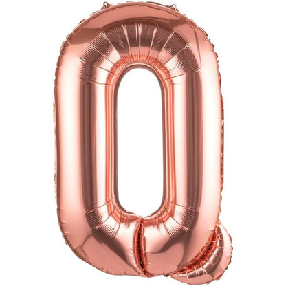 Balon Folie Metalizata Litera Q, Klevo, 80 cm, Umflati cu Heliu sau Aer, Ambalaj Individual, Pai inclus, Rose Gold