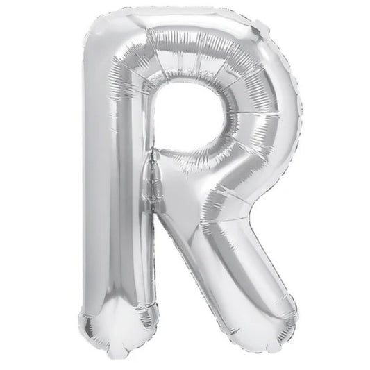 Balon Folie Metalizata Litera R, Klevo, 40 cm, Umflati cu Heliu sau Aer, Ambalaj Individual, Pai inclus, Argintiu