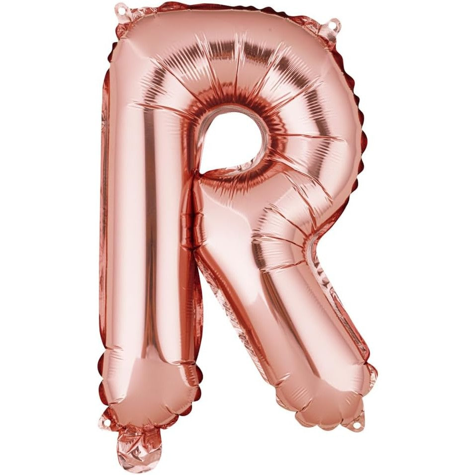 Balon Folie Metalizata Litera R, Klevo, 40 cm, Umflati cu Heliu sau Aer, Ambalaj Individual, Pai inclus, Rose Gold