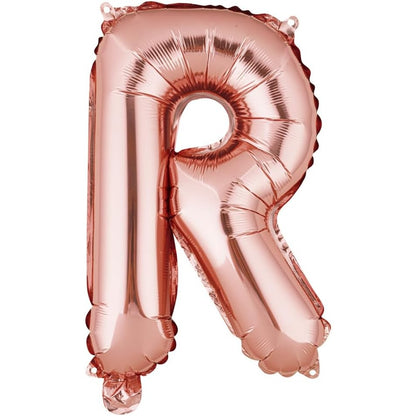 Balon Folie Metalizata Litera R, Klevo, 40 cm, Umflati cu Heliu sau Aer, Ambalaj Individual, Pai inclus, Rose Gold