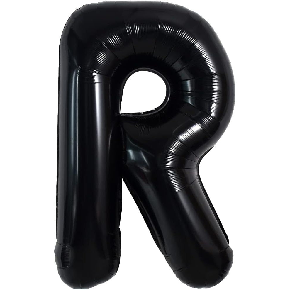 Balon Folie Metalizata Litera R, Klevo, 40 cm, Umflati cu Heliu sau Aer, Ambalaj Individual, Pai inclus, Negru