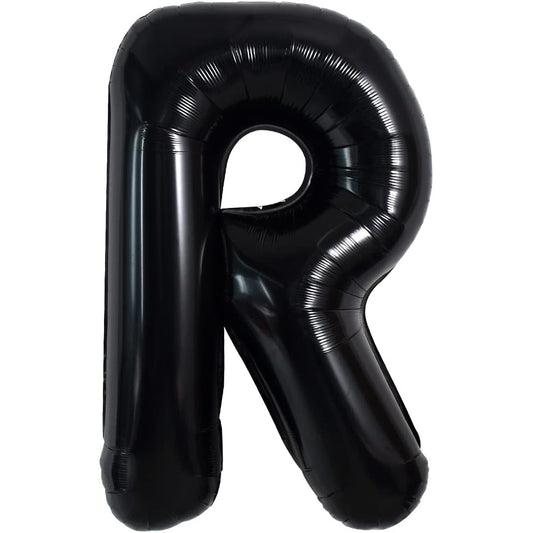 Balon Folie Metalizata Litera R, Klevo, 40 cm, Umflati cu Heliu sau Aer, Ambalaj Individual, Pai inclus, Negru