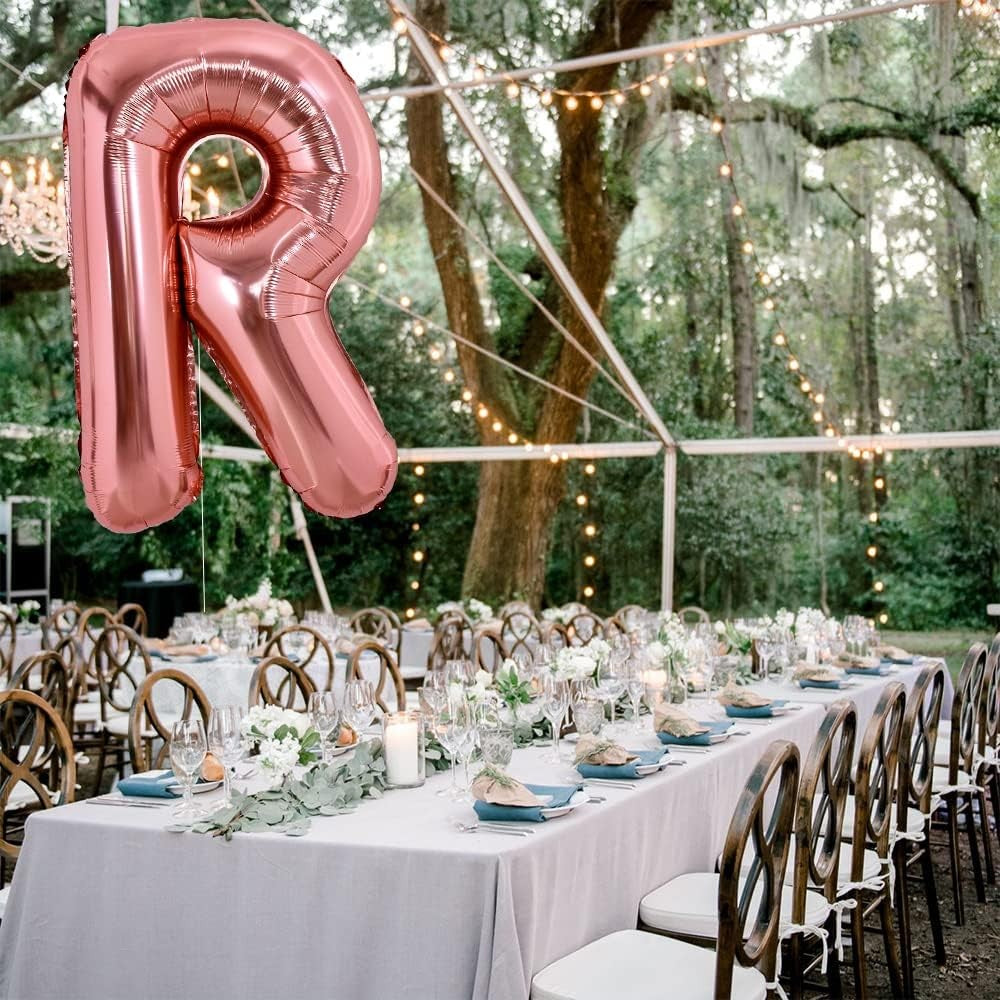 Balon Folie Metalizata Litera R, Klevo, 80 cm, Umflati cu Heliu sau Aer, Ambalaj Individual, Pai inclus, Rose Gold