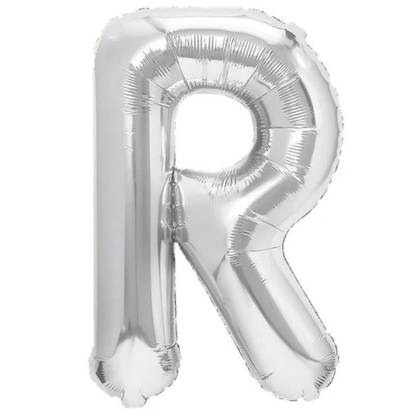 Balon Folie Metalizata Litera R, Klevo, 80 cm, Umflati cu Heliu sau Aer, Ambalaj Individual, Pai inclus, Argintiu