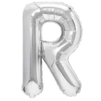 Balon Folie Metalizata Litera R, Klevo, 80 cm, Umflati cu Heliu sau Aer, Ambalaj Individual, Pai inclus, Argintiu