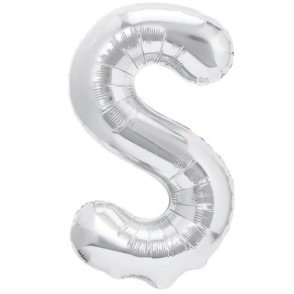 Balon Folie Metalizata Litera S, Klevo, 40 cm, Umflati cu Heliu sau Aer, Ambalaj Individual, Pai inclus, Argintiu