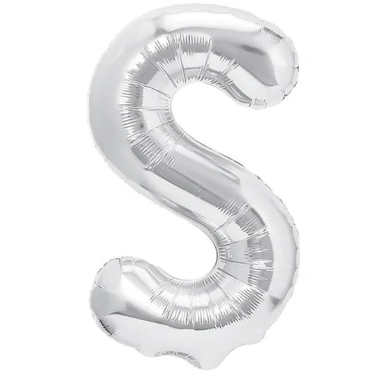 Balon Folie Metalizata Litera S, Klevo, 40 cm, Umflati cu Heliu sau Aer, Ambalaj Individual, Pai inclus, Argintiu