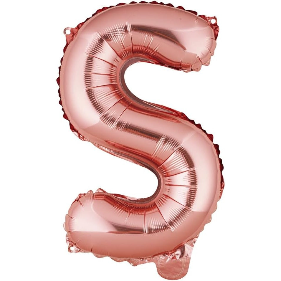 Balon Folie Metalizata Litera S, Klevo, 40 cm, Umflati cu Heliu sau Aer, Ambalaj Individual, Pai inclus, Rose Gold