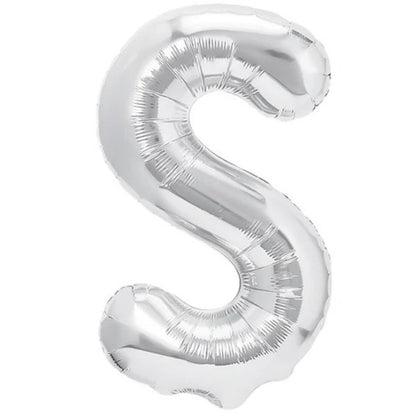Balon Folie Metalizata Litera S, Klevo, 80 cm, Umflati cu Heliu sau Aer, Ambalaj Individual, Pai inclus, Argintiu